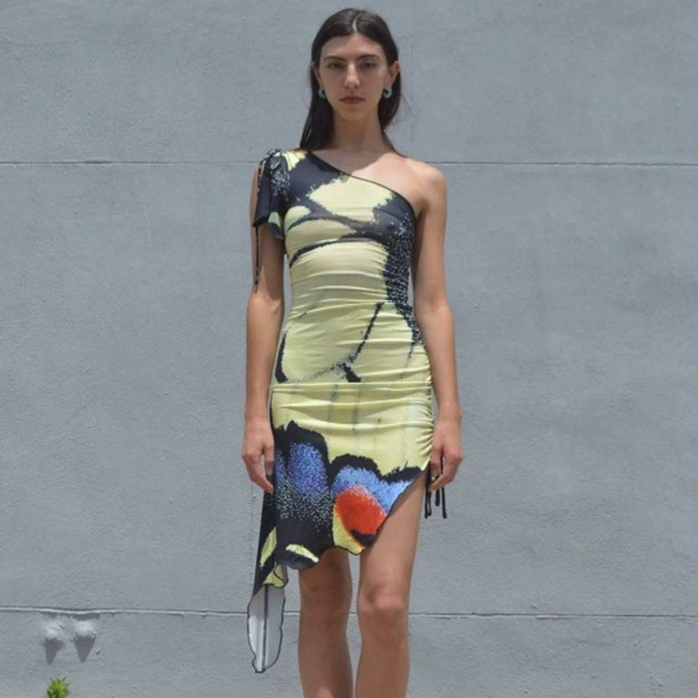 Zara Indie Butterfly Print One Shoulder Asymmetrical Dress - Picture 3 of 5